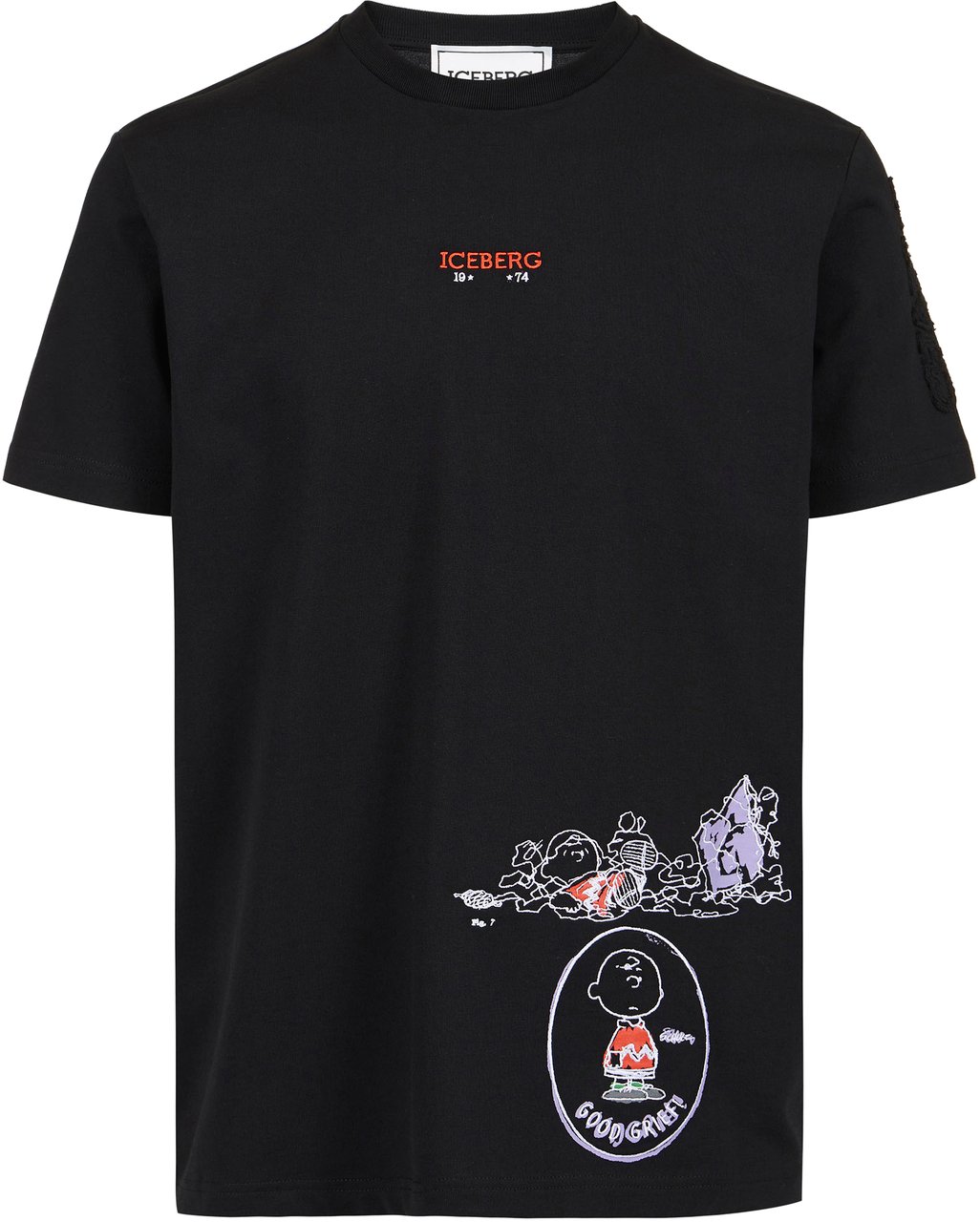 Iceberg Regular fit black T-shirt in compact jersey with mix of Peanuts prints and embroidery Zwart
