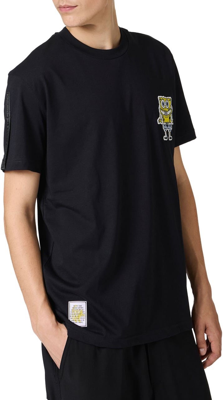 Iceberg Regular fit black T-shirt with SpongeBob patch and Iceberg logo label Zwart