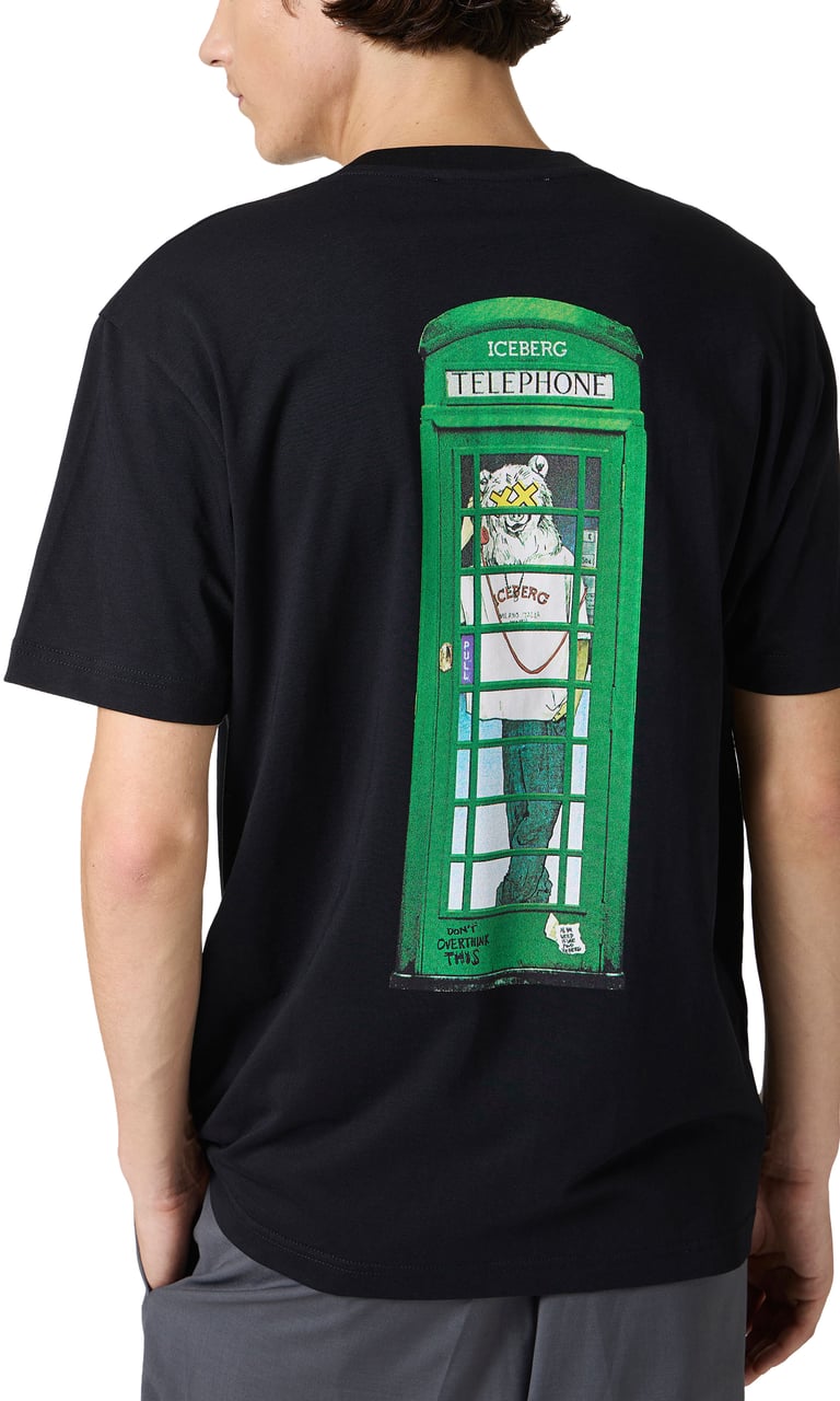 Iceberg Regular fit black T-shirt with Iceberg logo embroidery and Bear print on the back Zwart