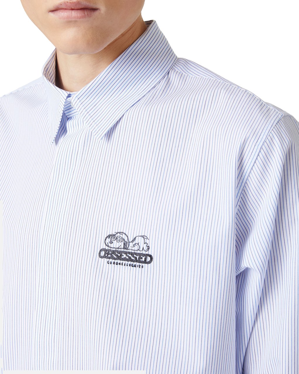 Iceberg Regular fit white and blue striped poplin shirt with Snoopy embroidery and metallic detail Zwart