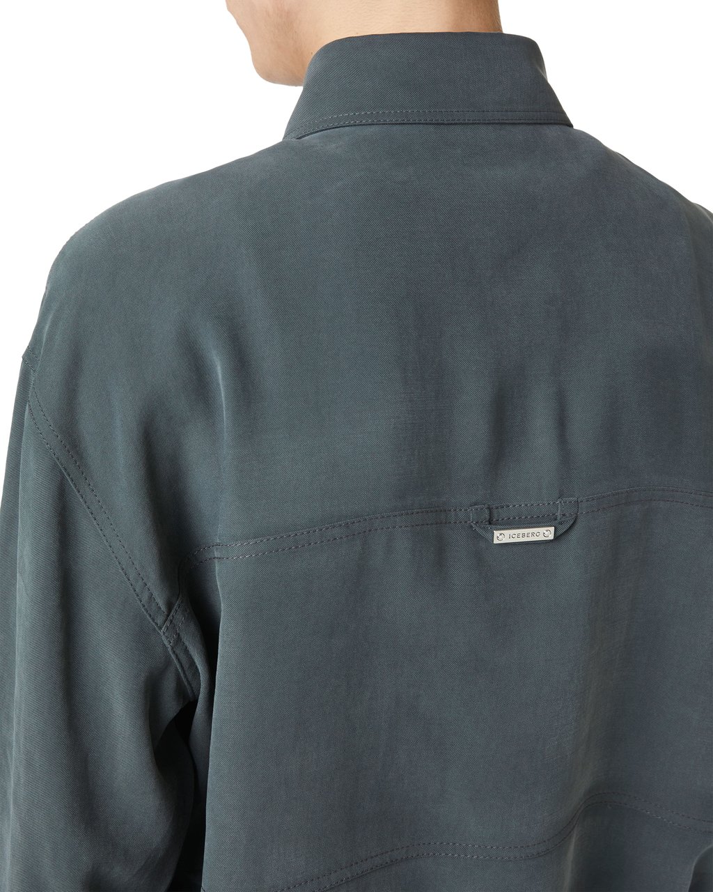 Iceberg Dark grey over-fit shirt in fluid twill with tone-on-tone stitching and metallic detail Grijs