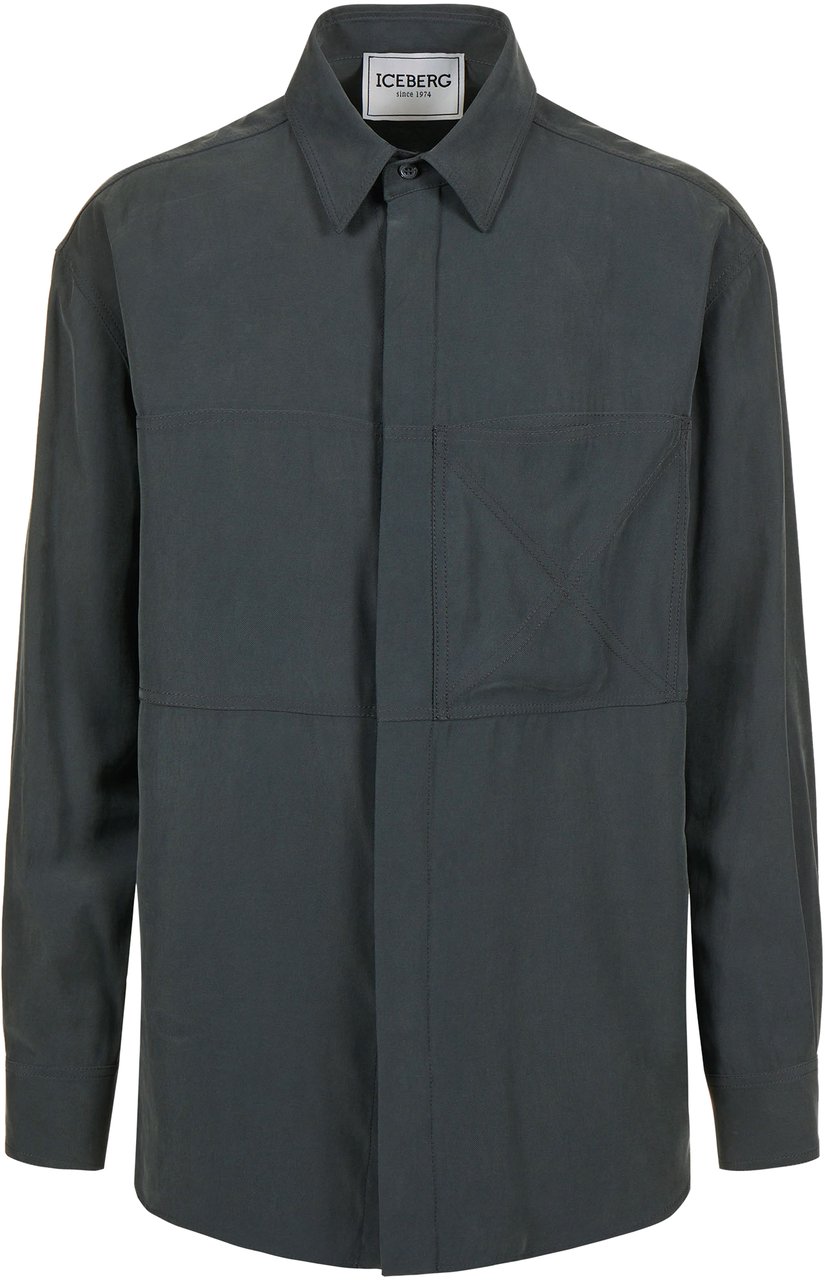 Iceberg Dark grey over-fit shirt in fluid twill with tone-on-tone stitching and metallic detail Grijs