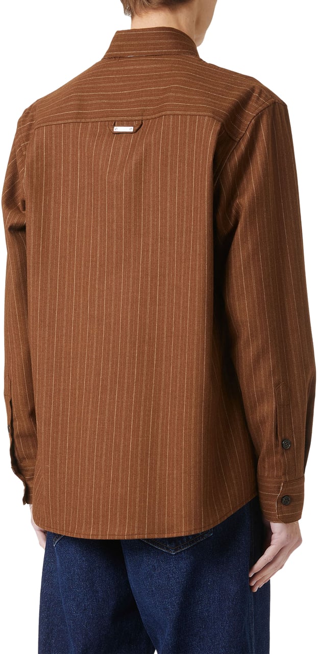 Iceberg Regular fit hazelnut shirt in cool pinstriped wool with shaped pockets and Iceberg logo zip Zwart