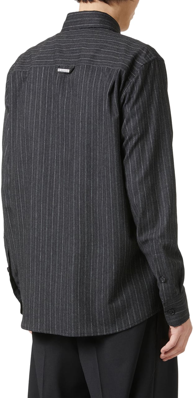 Iceberg Dark grey regular fit shirt in cool pinstriped wool with shaped pockets and Iceberg logo zip Zwart