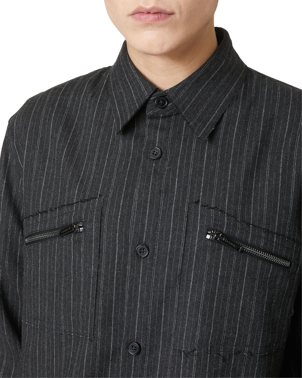 Iceberg Dark grey regular fit shirt in cool pinstriped wool with shaped pockets and Iceberg logo zip Zwart
