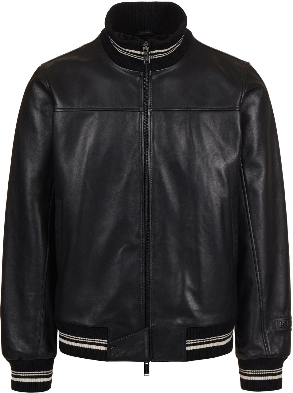 Iceberg Black leather bomber with embroidered Iceberg logo Zwart