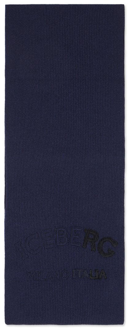 Iceberg Very dark blue scarf in corn stitch with embroidery Blauw