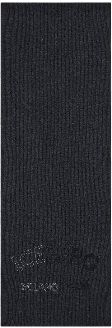 Iceberg Melange grey scarf in corn stitch with embroidery Grijs