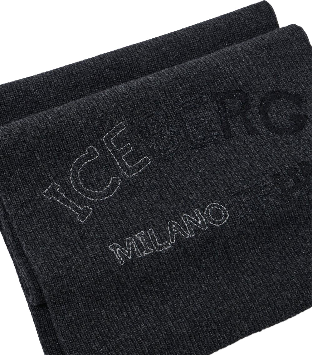 Iceberg Melange grey scarf in corn stitch with embroidery Grijs