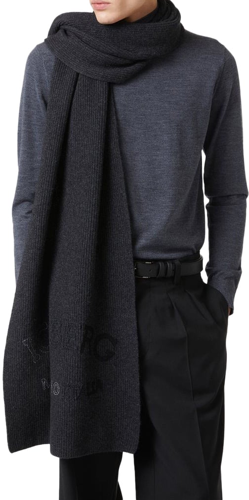 Iceberg Melange grey scarf in corn stitch with embroidery Grijs