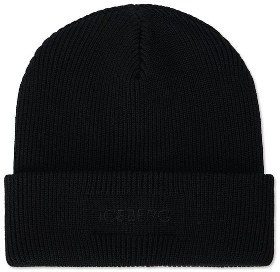 Iceberg Black knitted hat in extra-fine merino wool Zwart