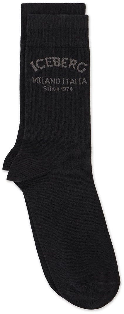 Iceberg Black cotton socks with Iceberg Milano Italia logo Zwart