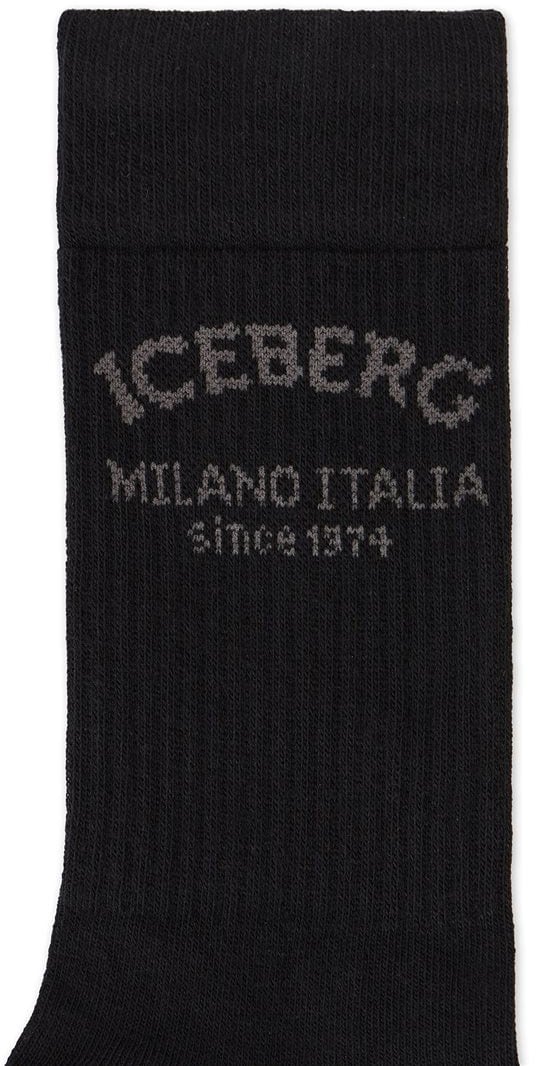 Iceberg Black cotton socks with Iceberg Milano Italia logo Zwart