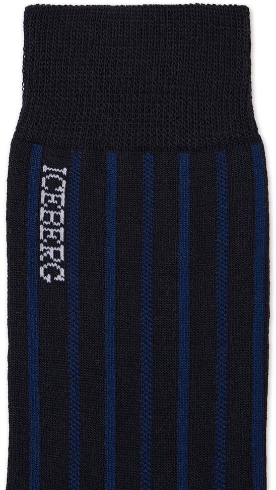 Iceberg Blue ribbed wool sock with jacquard logo Blauw