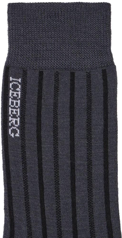 Iceberg Dark grey ribbed wool sock with jacquard logo Grijs