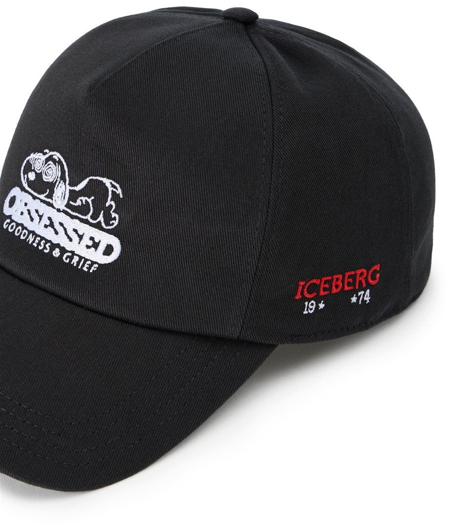 Iceberg Black cap with peanuts embroidery and iceberg logo Zwart