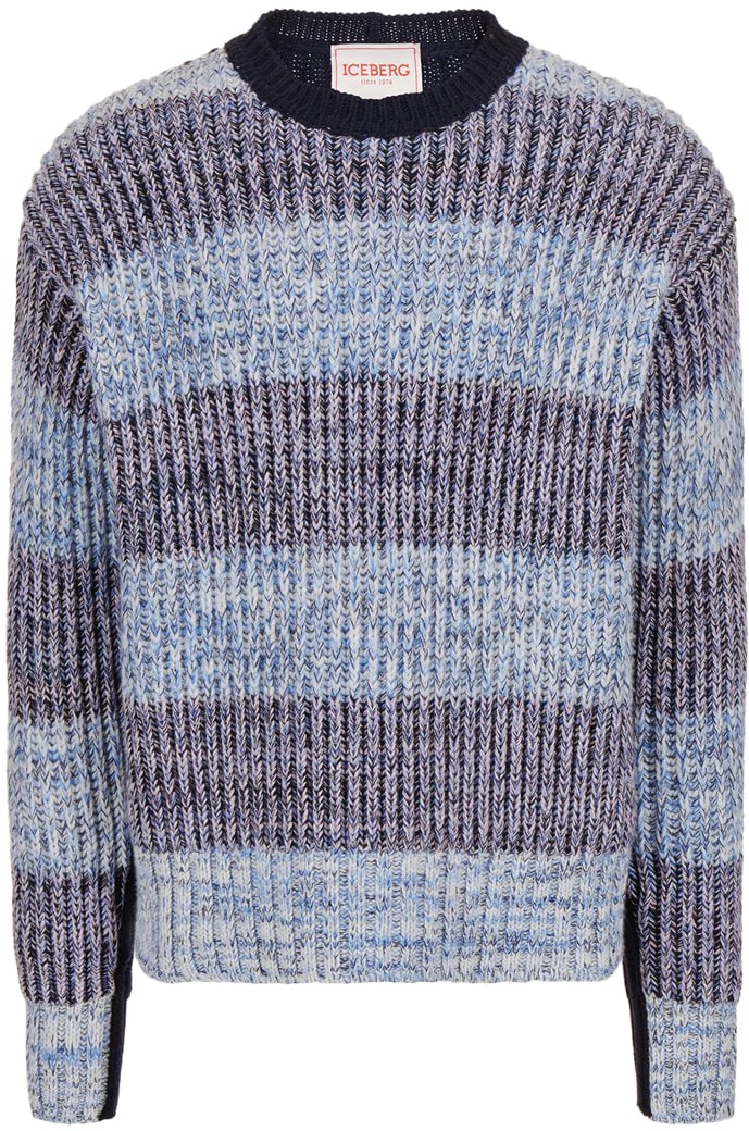 Iceberg Comfort-fit crewneck sweater in patterned wool and nylon Zwart