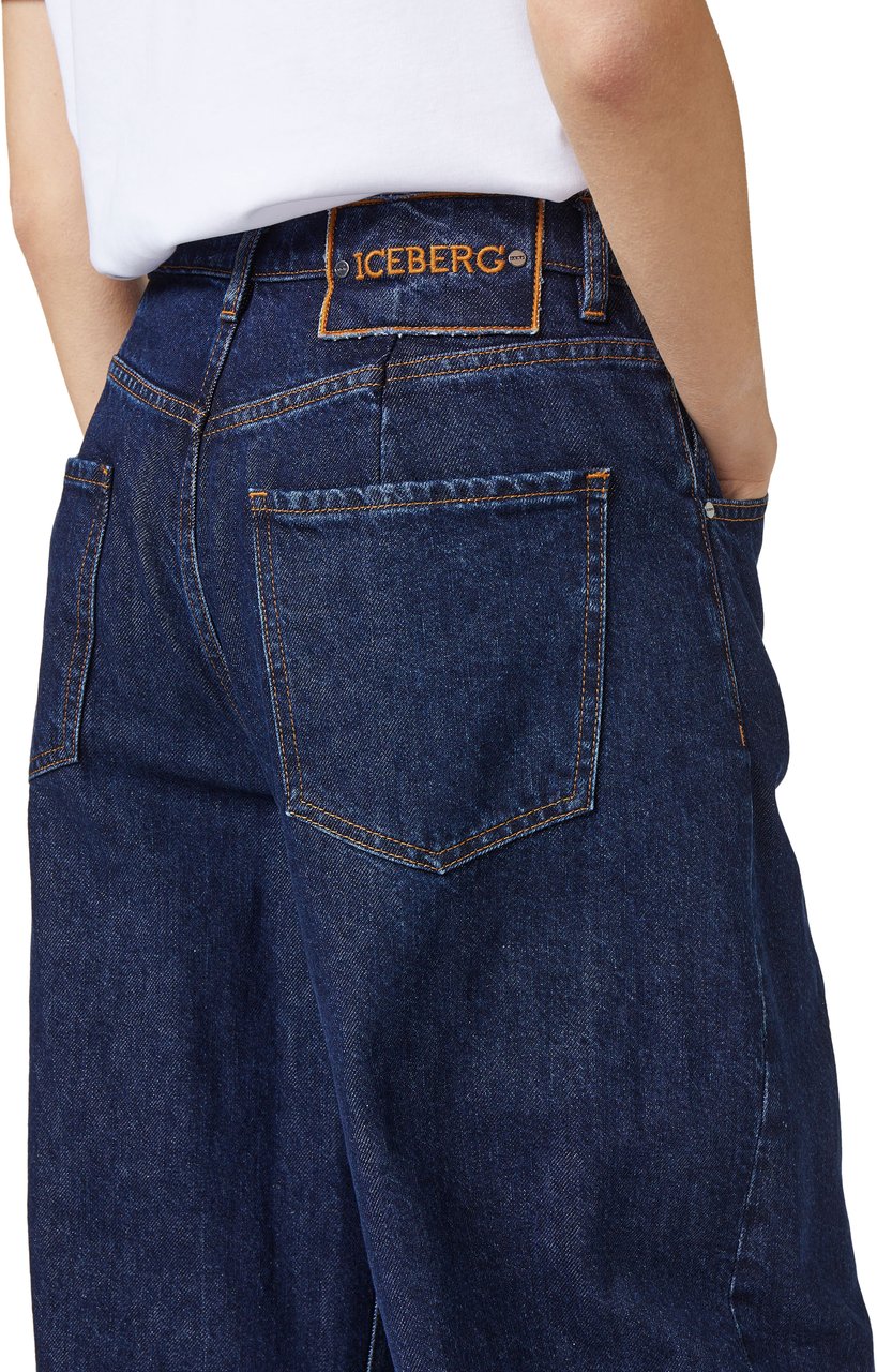 Iceberg Indigo Blue Denim Barrel Fit Jeans Blauw