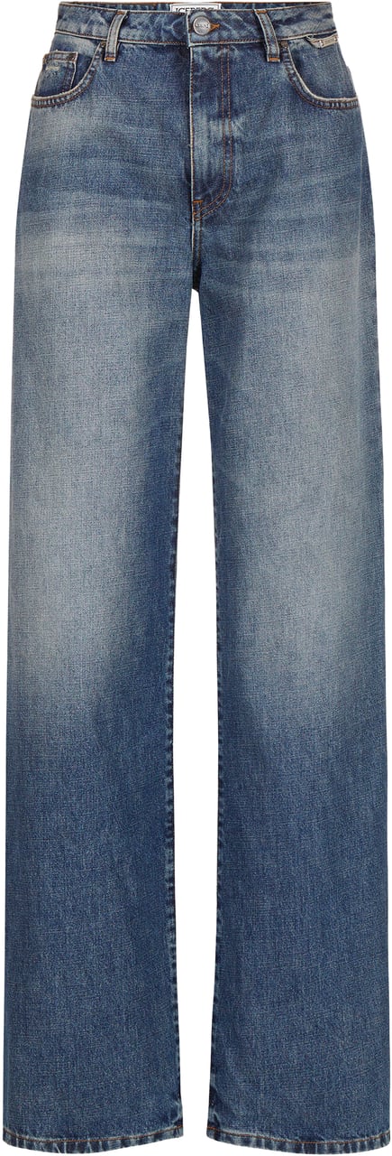 Iceberg Indigo New Relaxed Fit Jeans in Stone Wash Denim Blauw