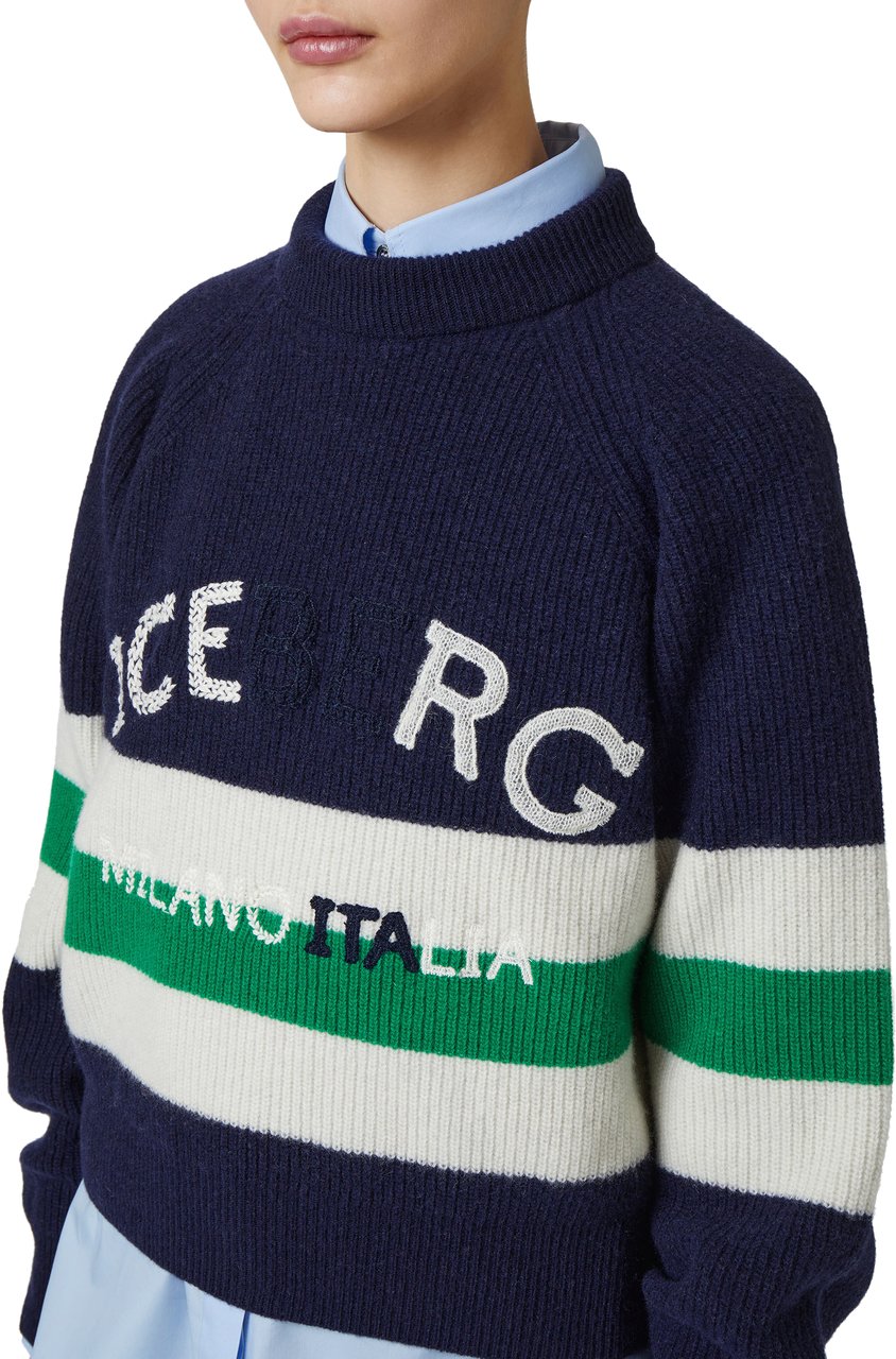 Iceberg Multicolor crewneck sweater in lambswool with corn stitch Divers