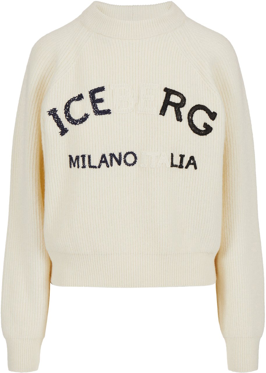 Iceberg Milky white lambswool sweater with corn stitch Wit