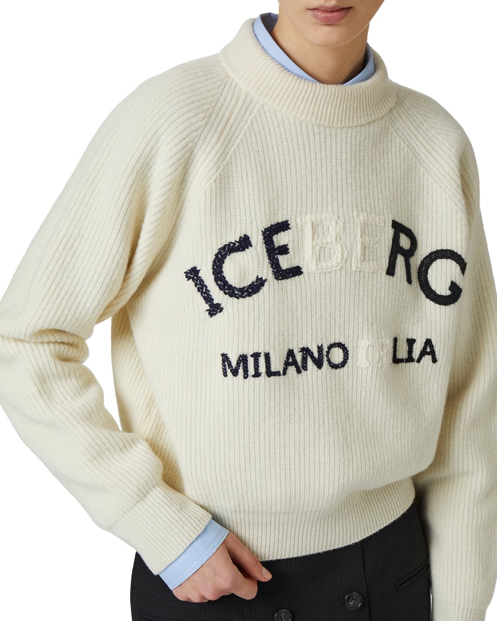 Iceberg Milky white lambswool sweater with corn stitch Wit