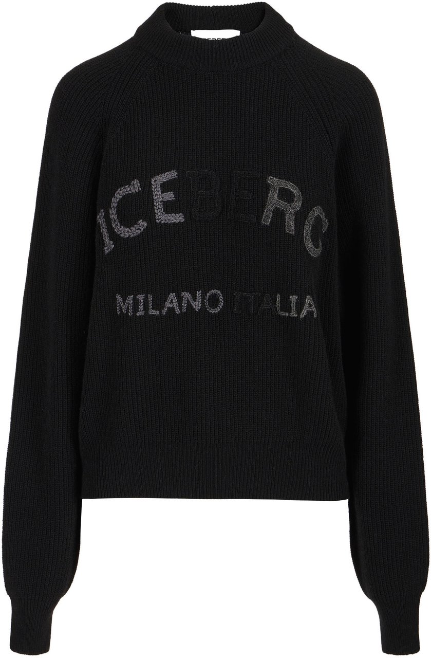 Iceberg Black lambswool sweater with corn stitch Zwart