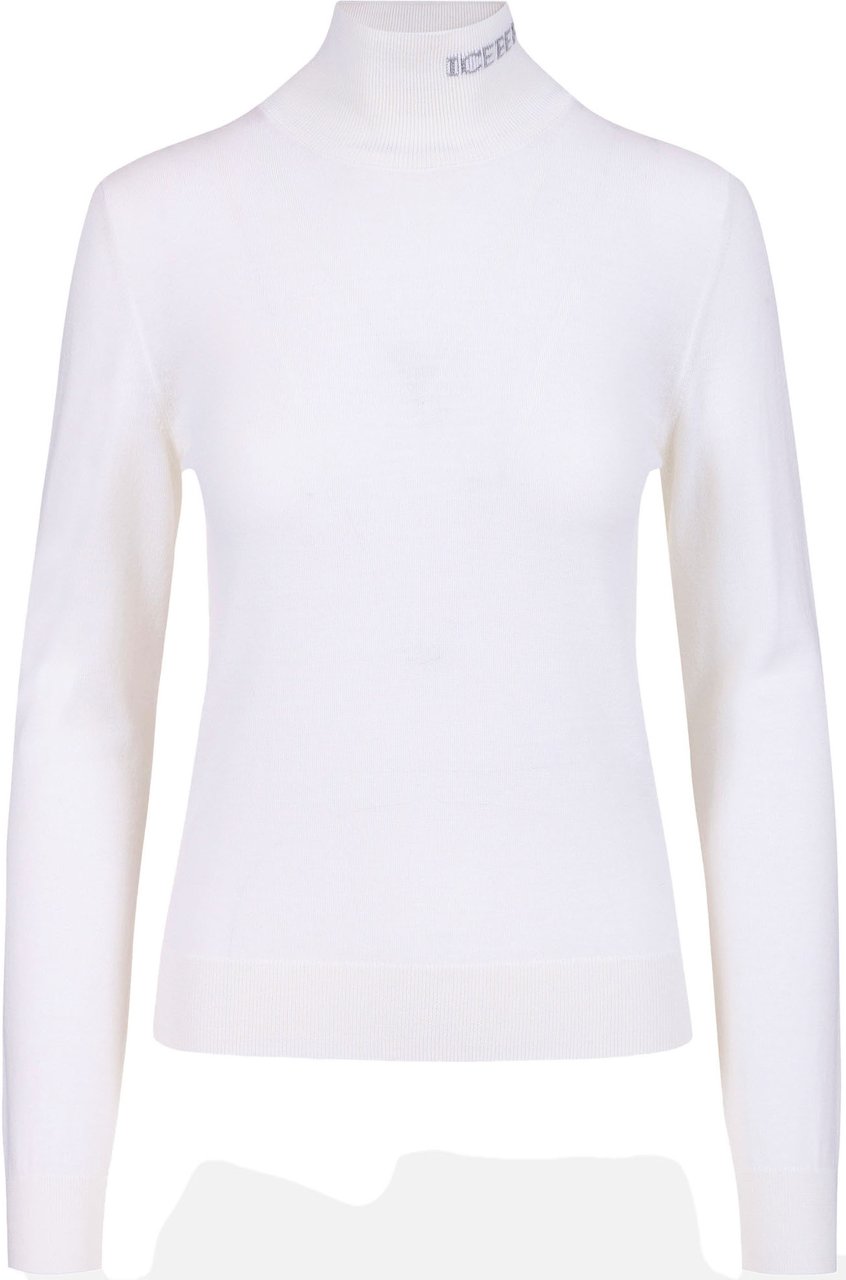 Iceberg Ivory turtleneck sweater in extra-fine Merino wool with Iceberg logo inlaid on the collar Wit