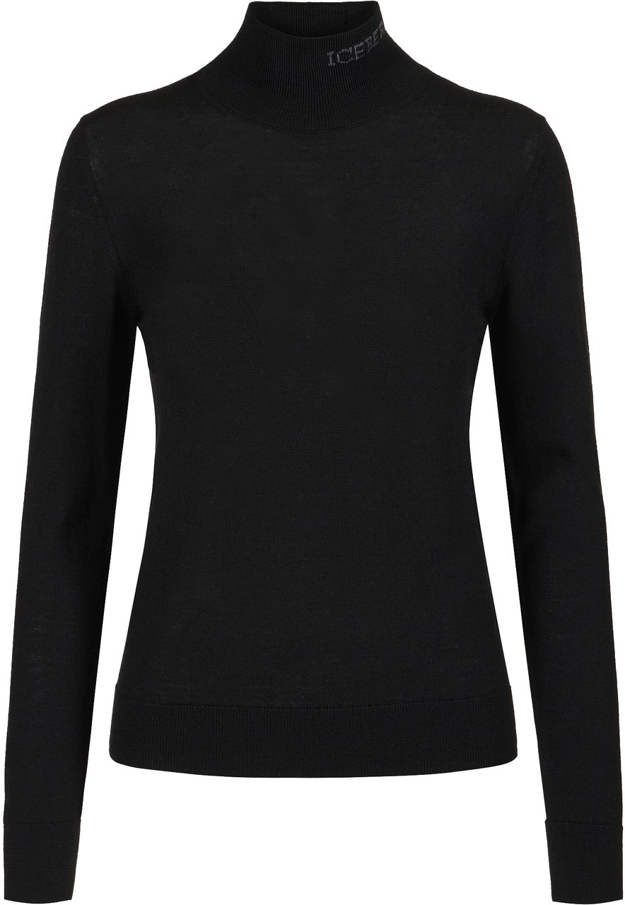 Iceberg Black turtleneck sweater in extra-fine Merino wool with Iceberg logo inlaid on the collar Zwart