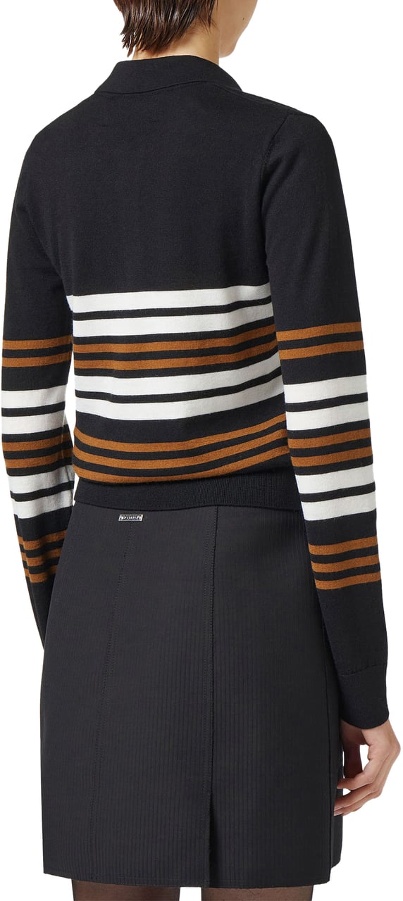 Iceberg Long-sleeved polo shirt in extra-fine Merino wool with Iceberg Milano tone-on-tone customization Zwart