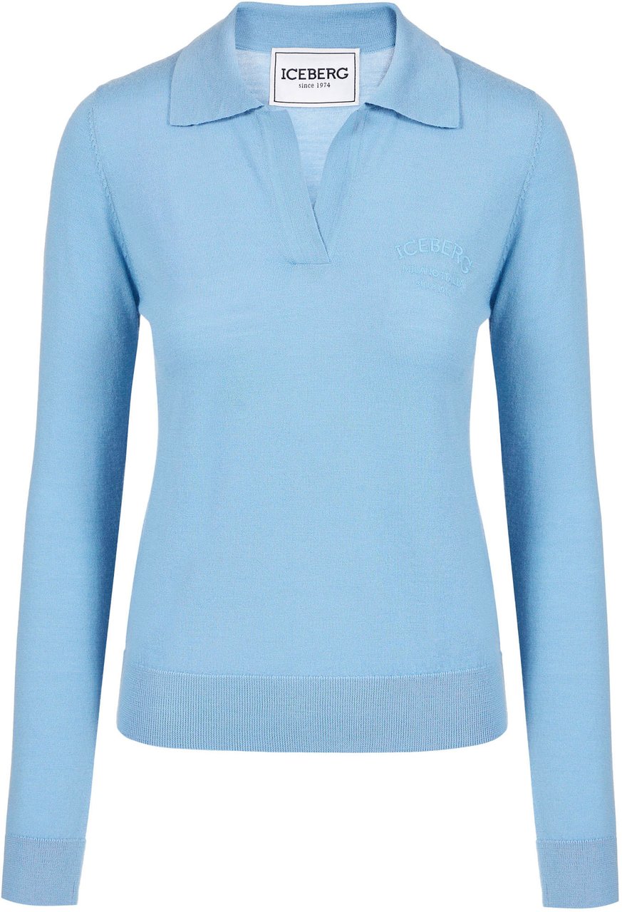 Iceberg Long-sleeved polo shirt in extra-fine Merino wool with Iceberg Milano tone-on-tone customization Blauw