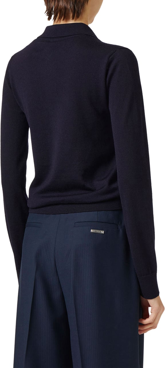 Iceberg Polo blu a manica lunga in lana Merinos extrafine con logo Iceberg Blauw