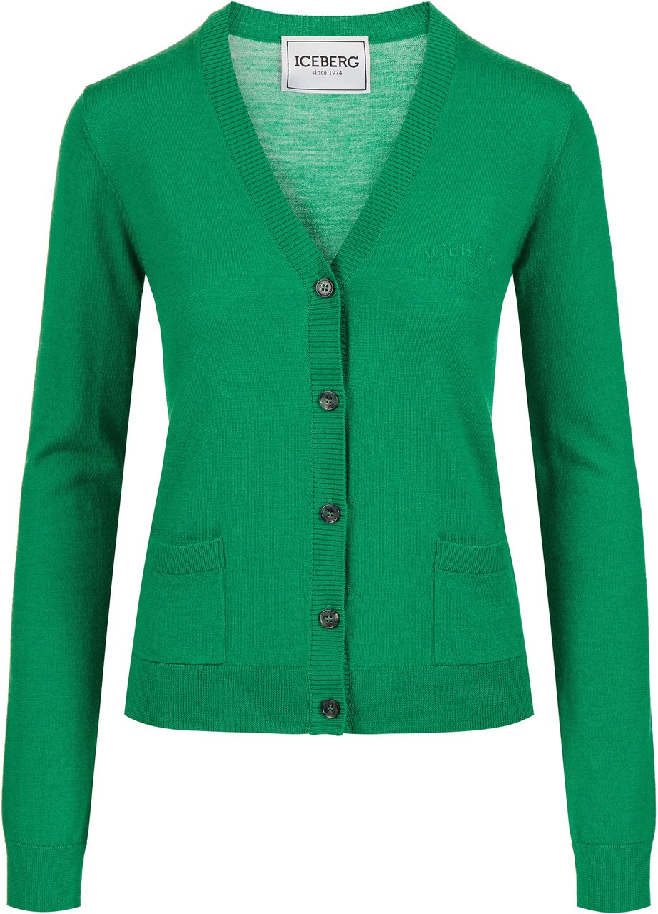 Iceberg Emerald green cardigan with embroidered Iceberg Milano logo Groen