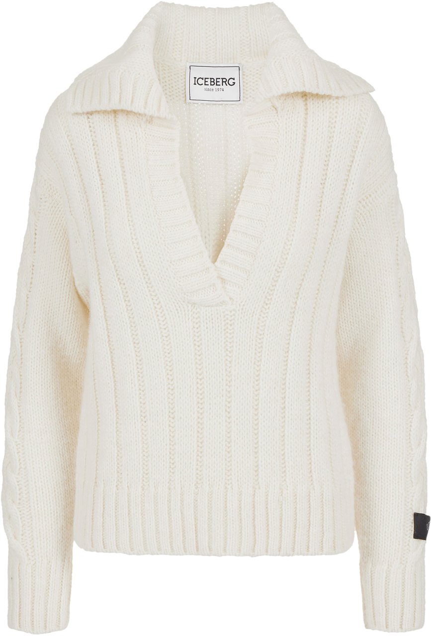 Iceberg Wool and alpaca polo: three-dimensional texture and asymmetrical design Wit