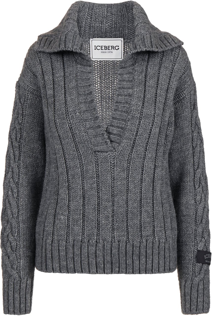 Iceberg Wool and alpaca polo: three-dimensional texture and asymmetrical design Grijs