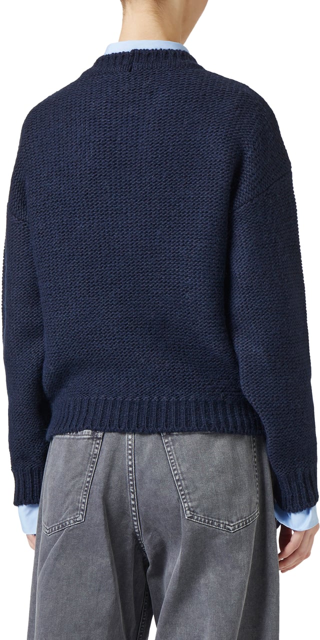 Iceberg Wool and alpaca crewneck sweater: carded stripes and contrasting textures Blauw