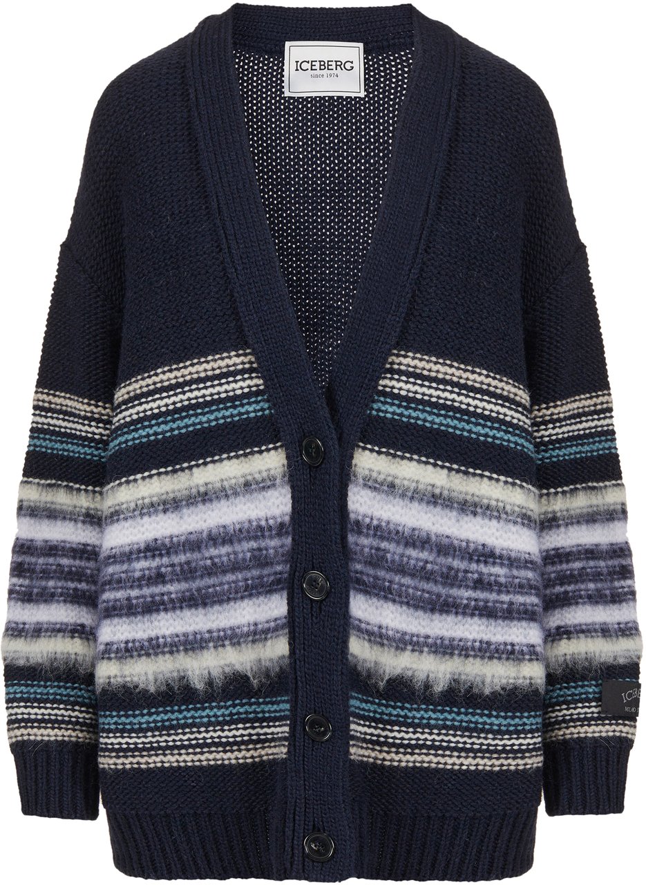 Iceberg Wool and alpaca cardigan with carded stripes: comfort and texture in the foreground Blauw