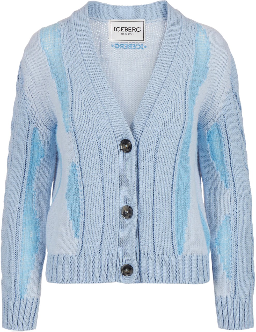 Iceberg Light blue long-sleeved V-neck sweater in merino wool Blauw