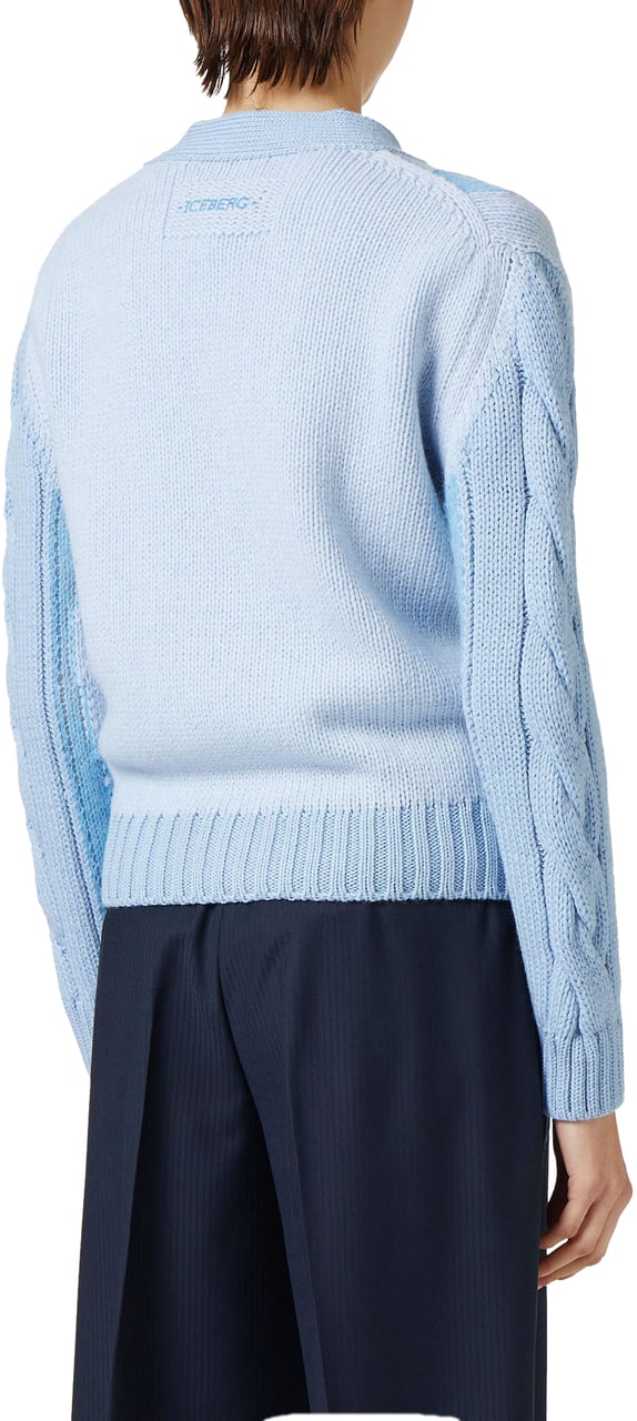 Iceberg Light blue long-sleeved V-neck sweater in merino wool Blauw