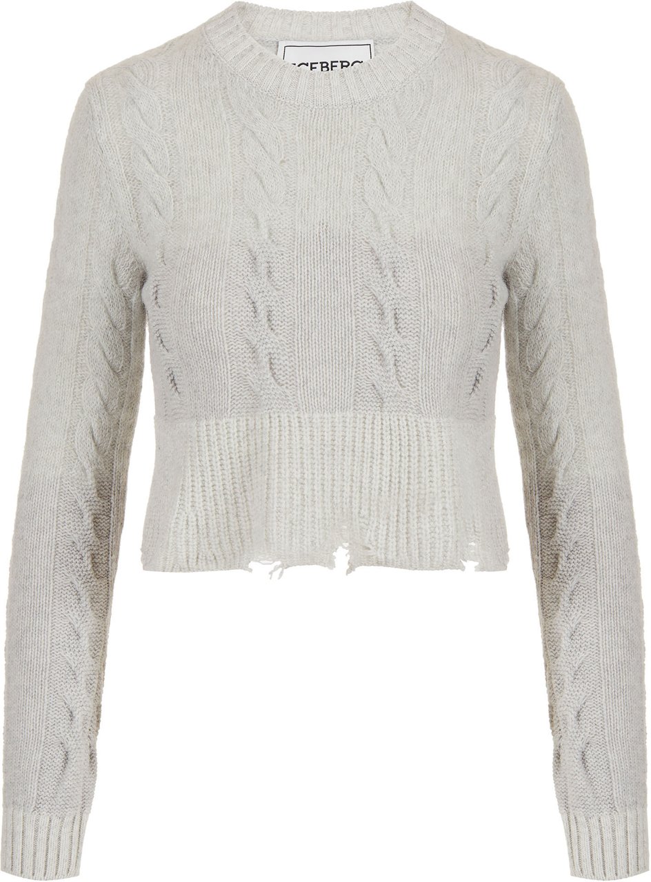Iceberg Cropped sweater in light grey melange with cable knit Grijs