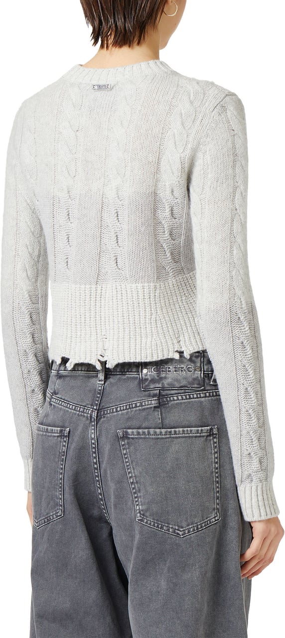 Iceberg Cropped sweater in light grey melange with cable knit Grijs