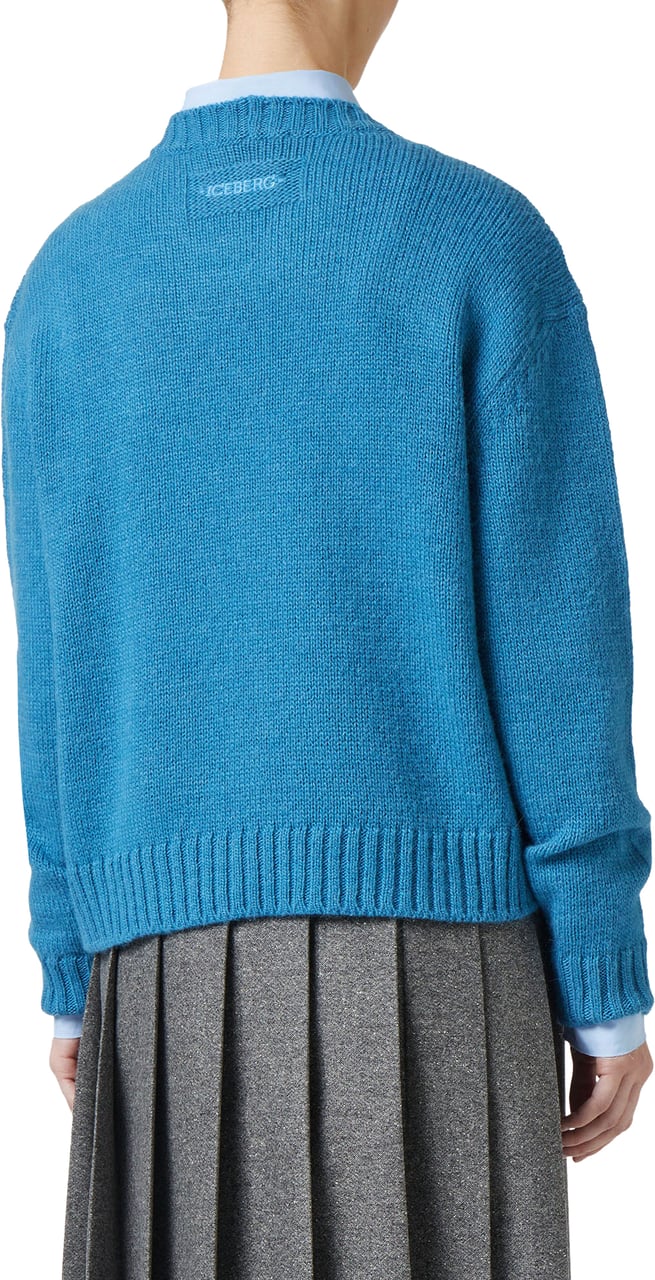 Iceberg Dark blue comfort fit sweater with cartoon inlay Blauw
