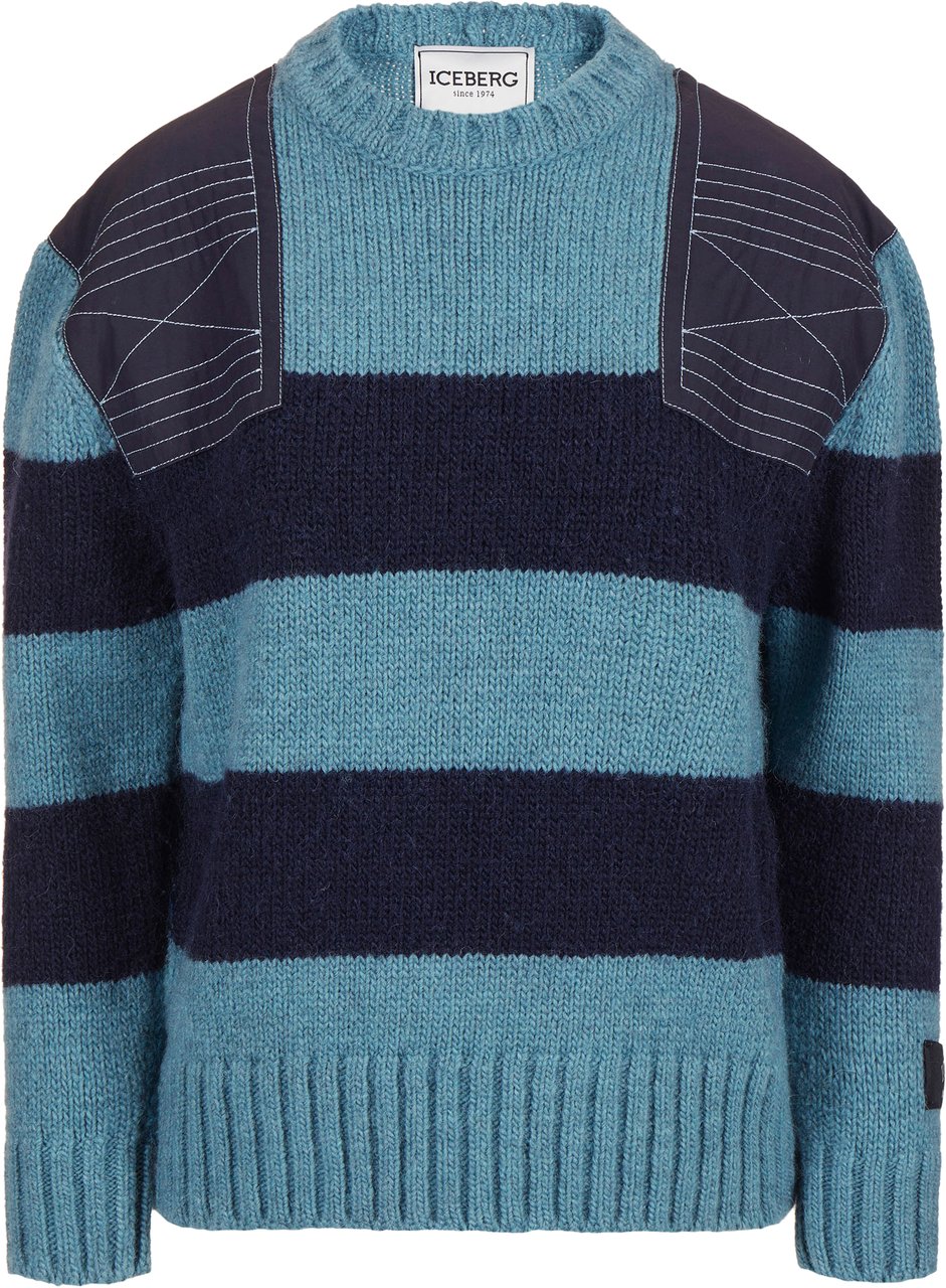 Iceberg Crewneck sweater with contrasting stripes and technical details Blauw