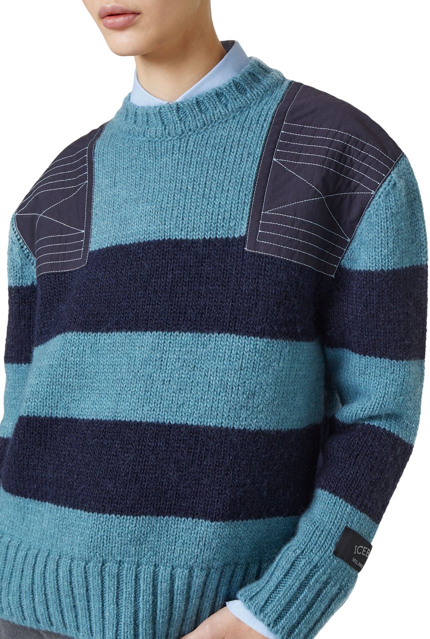 Iceberg Crewneck sweater with contrasting stripes and technical details Blauw