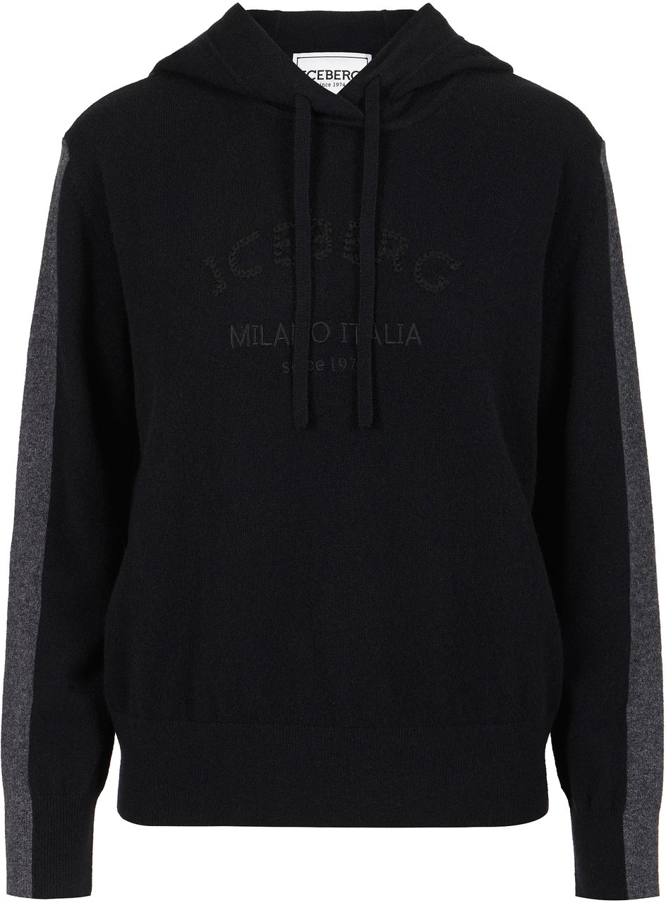 Iceberg Black Cashmere Wool Hoodie Zwart