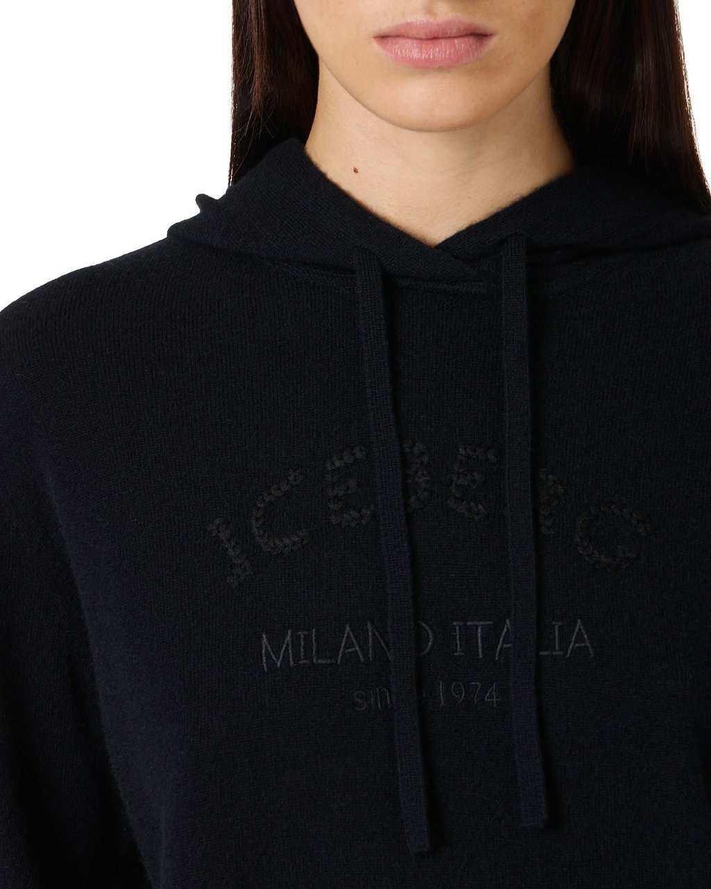 Iceberg Black Cashmere Wool Hoodie Zwart