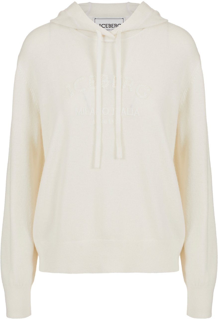 Iceberg Milk-colored hooded sweater in cashmere wool Wit