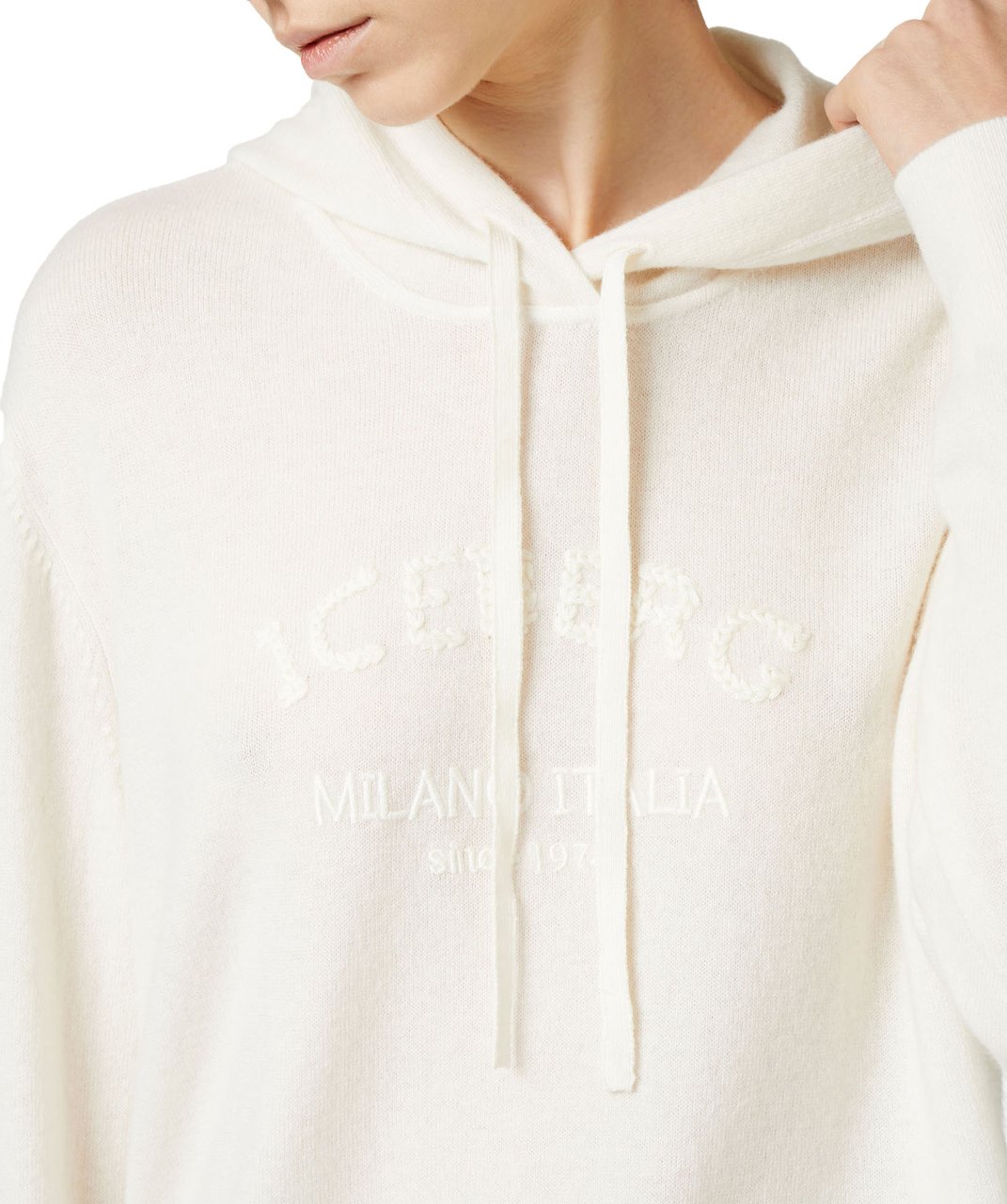 Iceberg Milk-colored hooded sweater in cashmere wool Wit