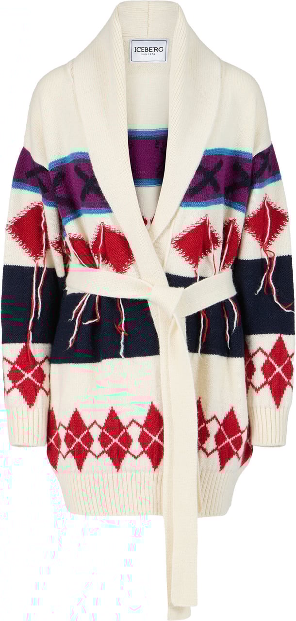 Iceberg Knit cardigan with contrasting diamonds Wit