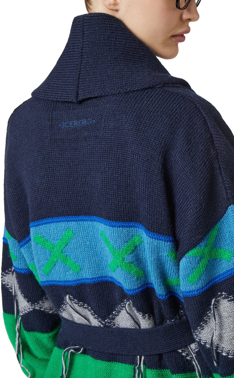Iceberg Knit cardigan with diamond inlay Blauw